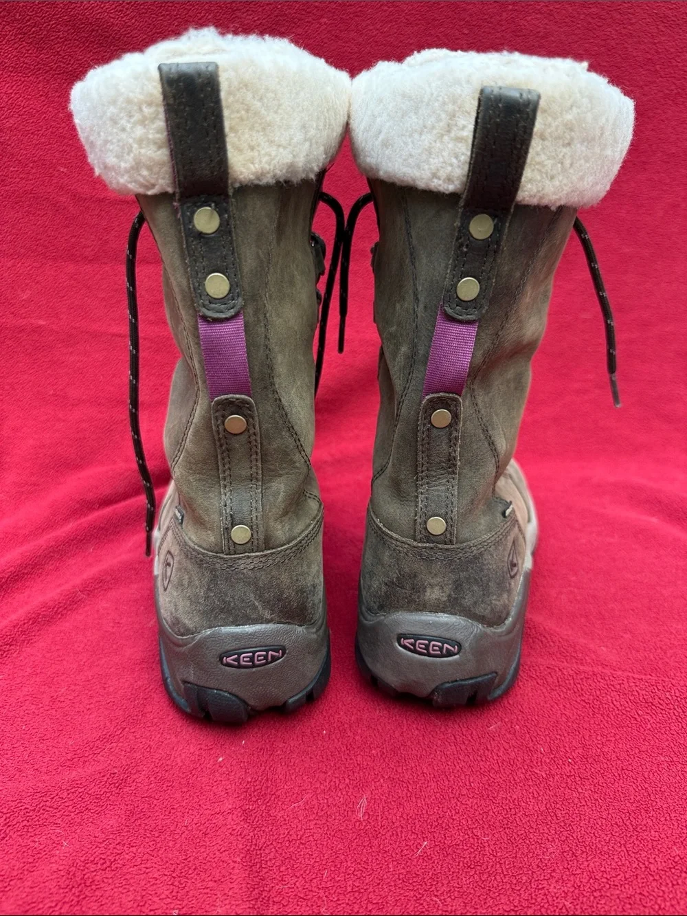 Keen HooDoo Brown Esoresso Leather Winter Boots with Purple lining & accents